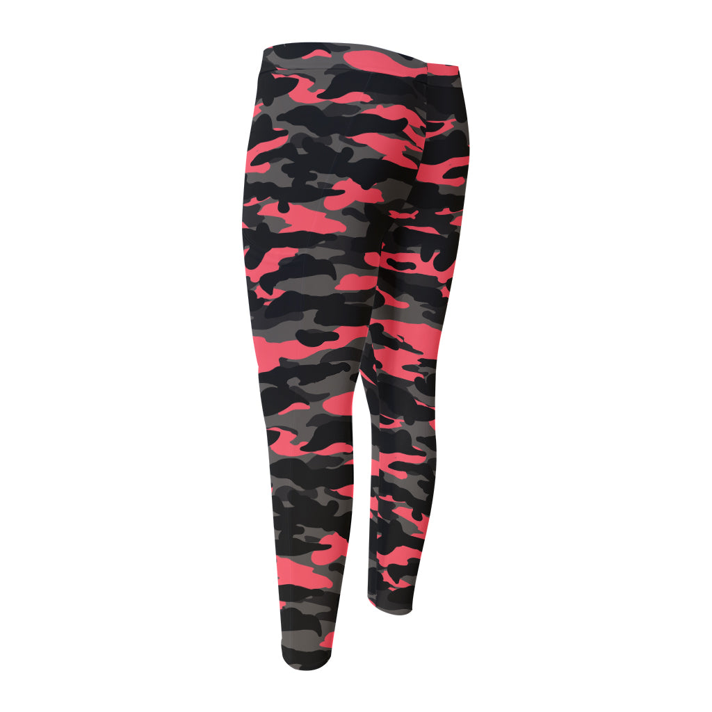 Black And Pink Camouflage Print Men's Compression Pants