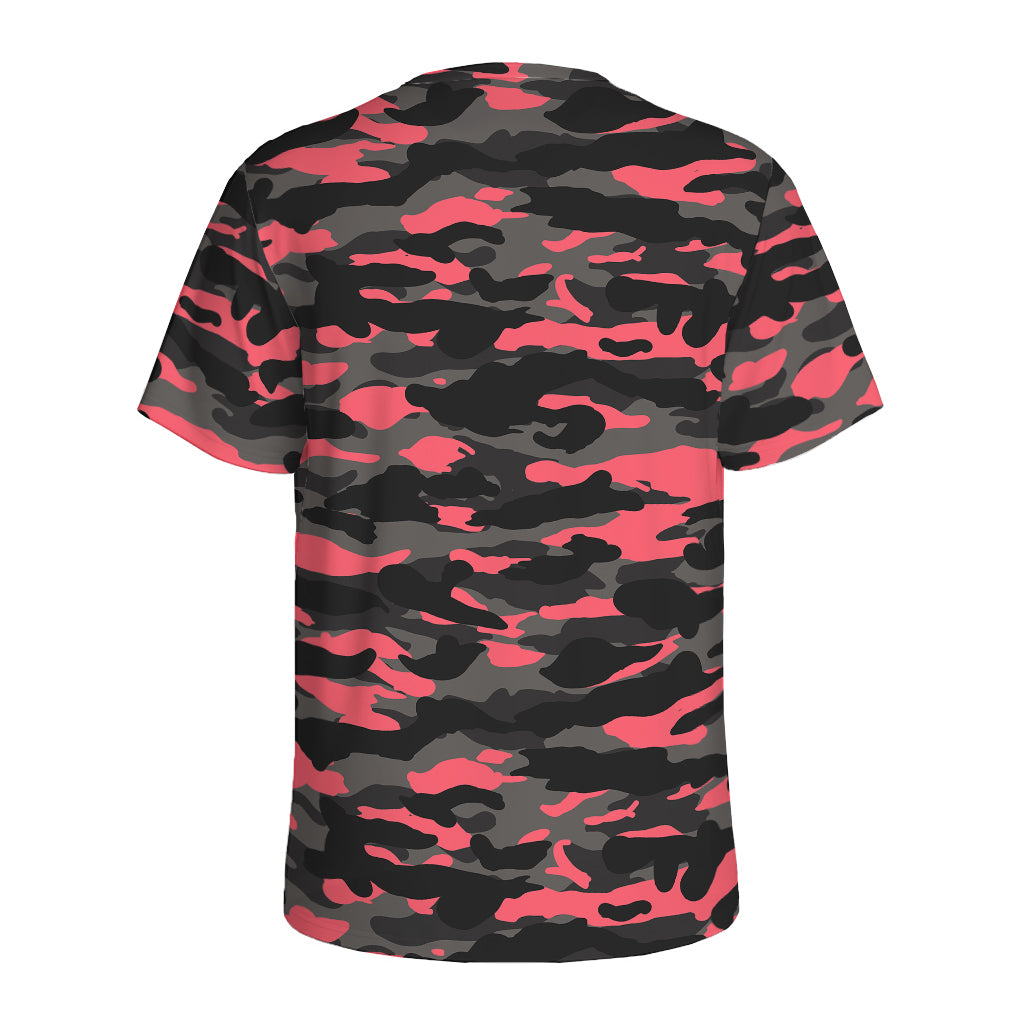 Black And Pink Camouflage Print Men's Sports T-Shirt