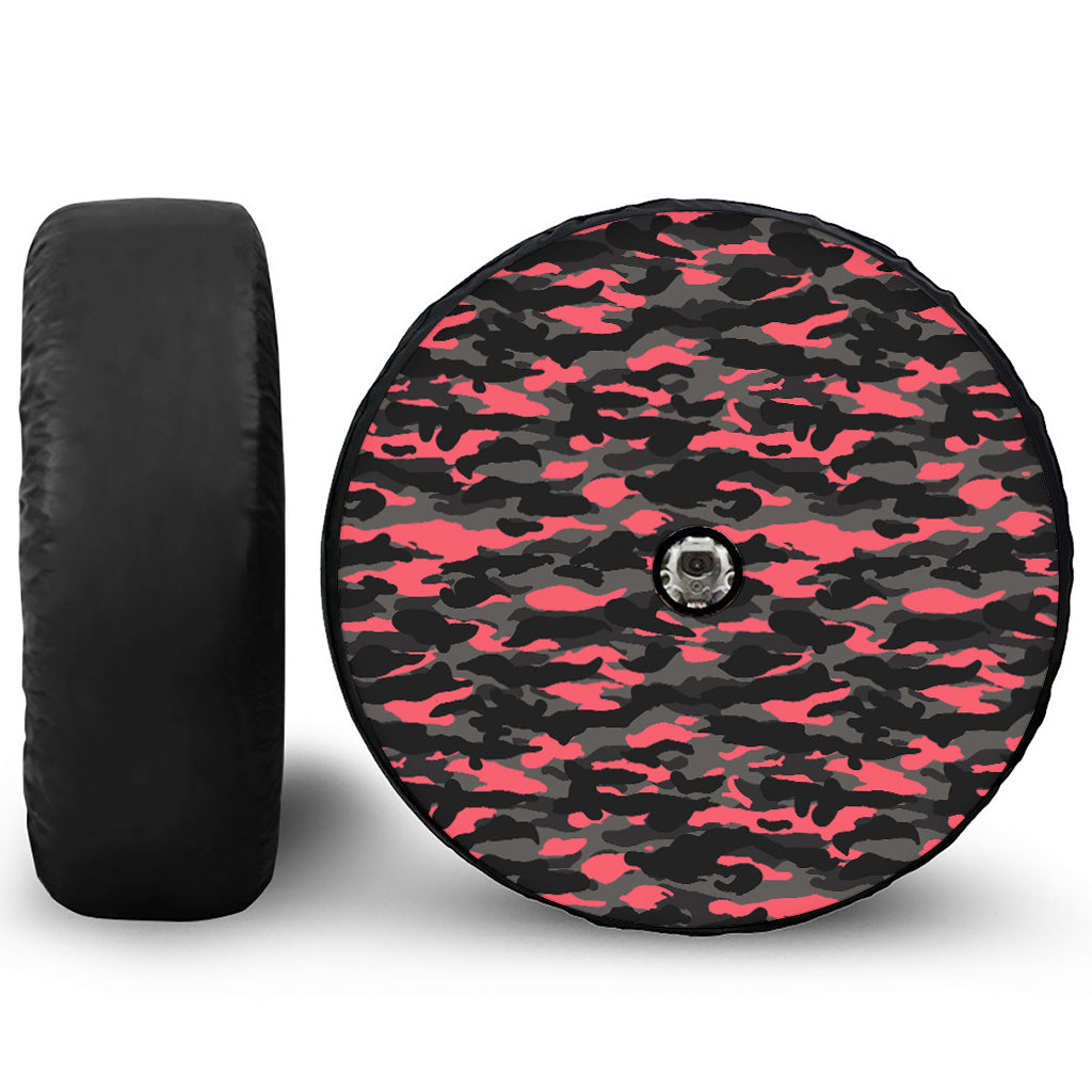 Black And Pink Camouflage Print Tire Cover With Camera Hole