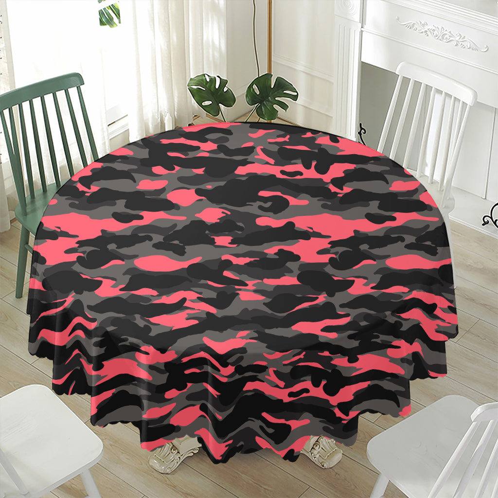 Black And Pink Camouflage Print Waterproof Round Tablecloth