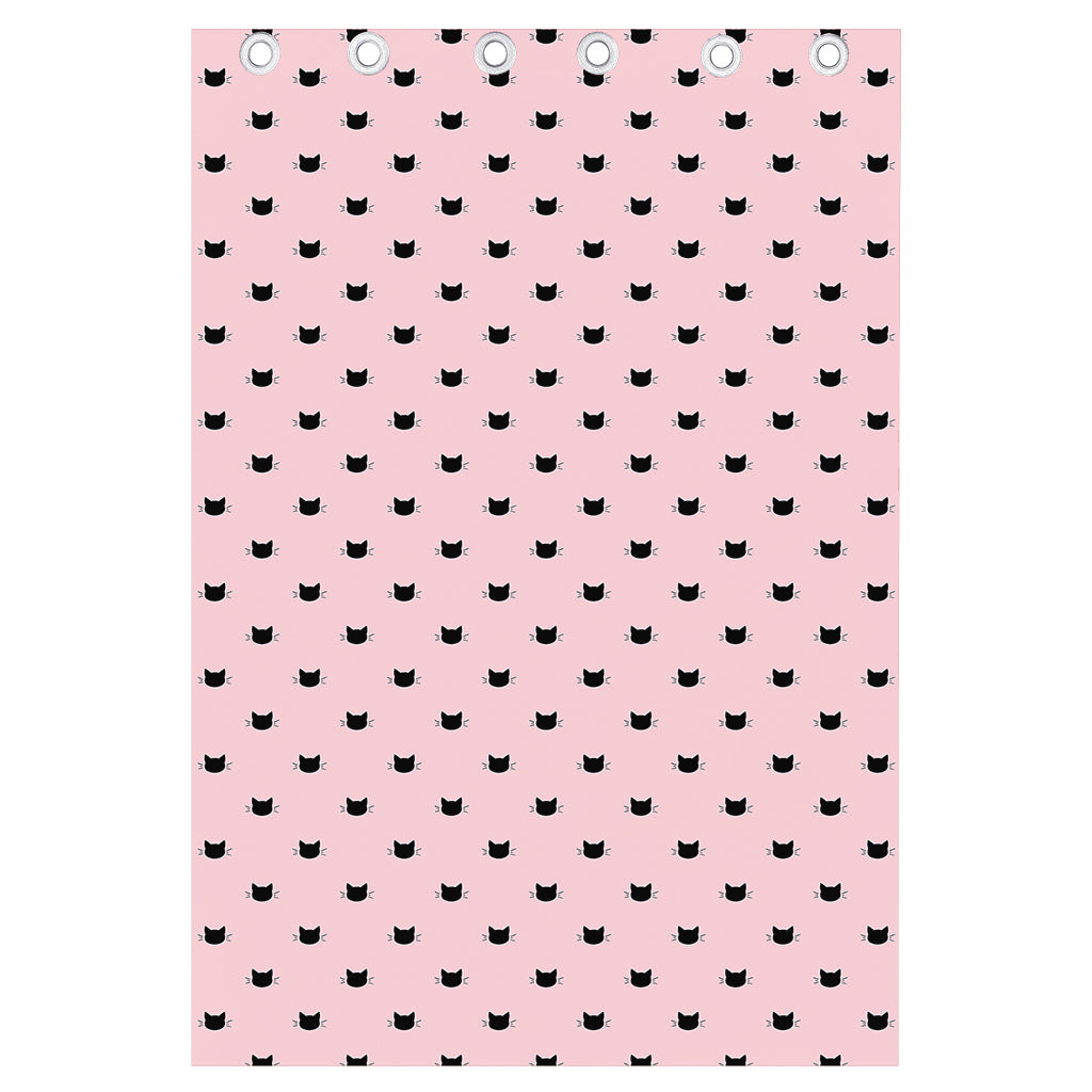 Black And Pink Cat Pattern Print Curtain