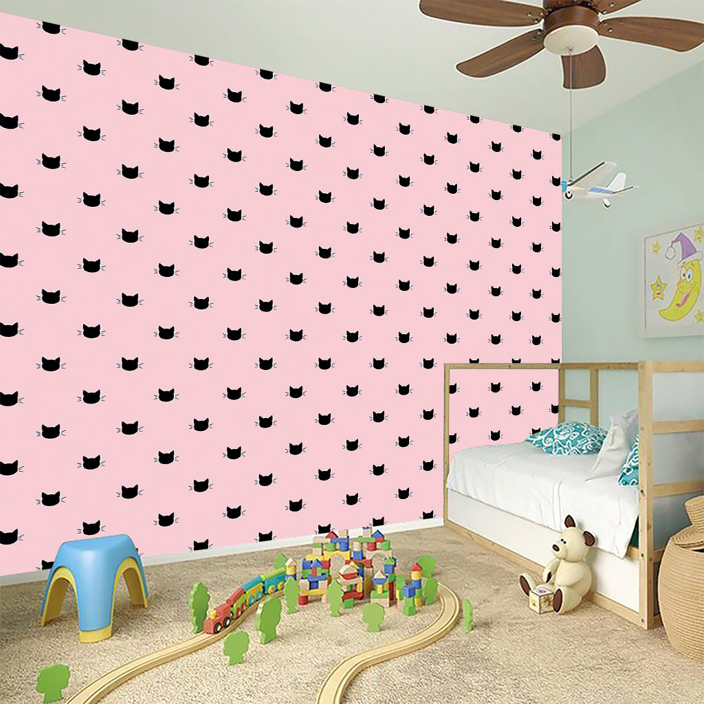 Black And Pink Cat Pattern Print Wall Sticker