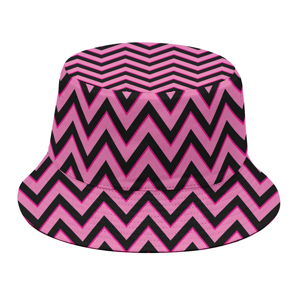 Black And Pink Chevron Pattern Print Bucket Hat