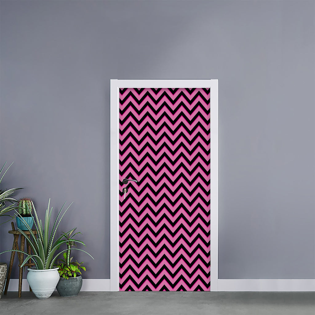 Black And Pink Chevron Pattern Print Door Sticker