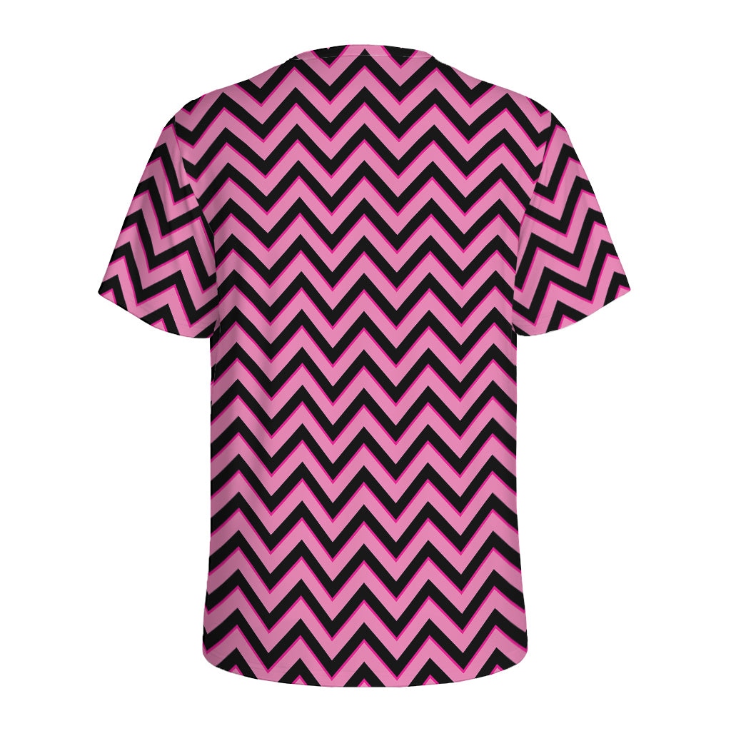 Black And Pink Chevron Pattern Print Men's Sports T-Shirt