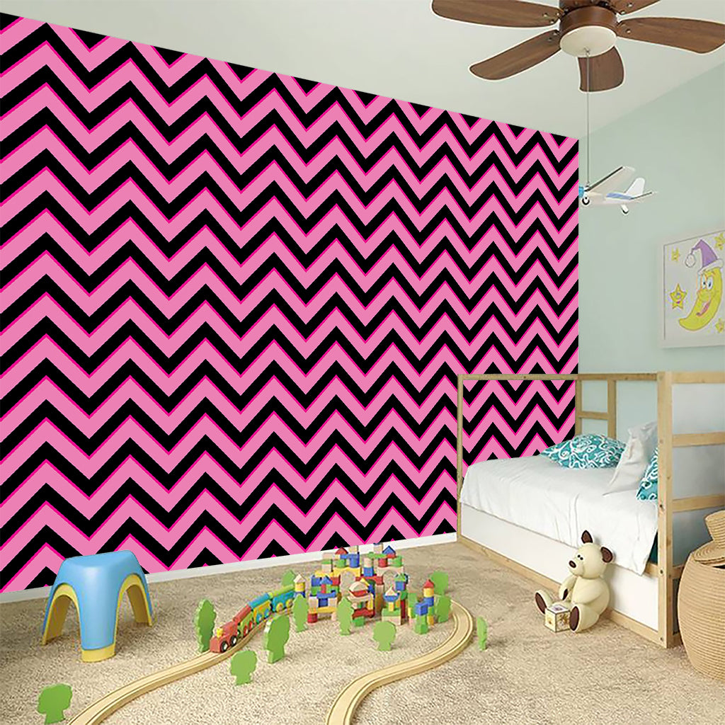 Black And Pink Chevron Pattern Print Wall Sticker
