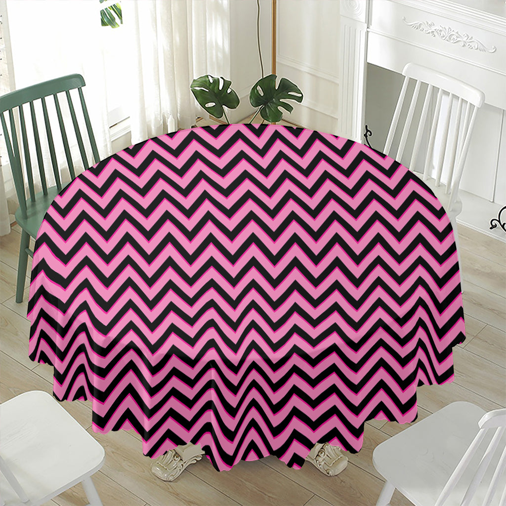 Black And Pink Chevron Pattern Print Waterproof Round Tablecloth
