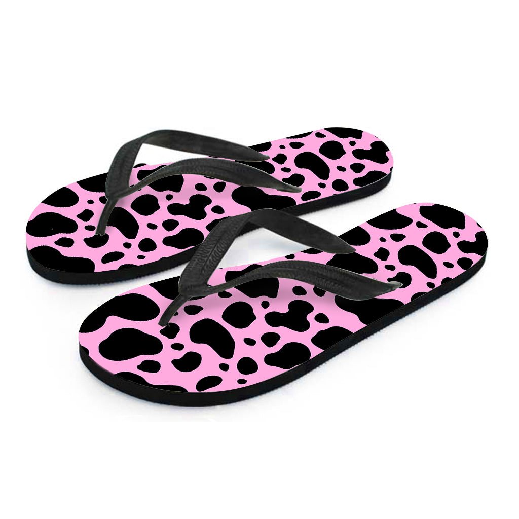 Black And Pink Cow Print Flip Flops