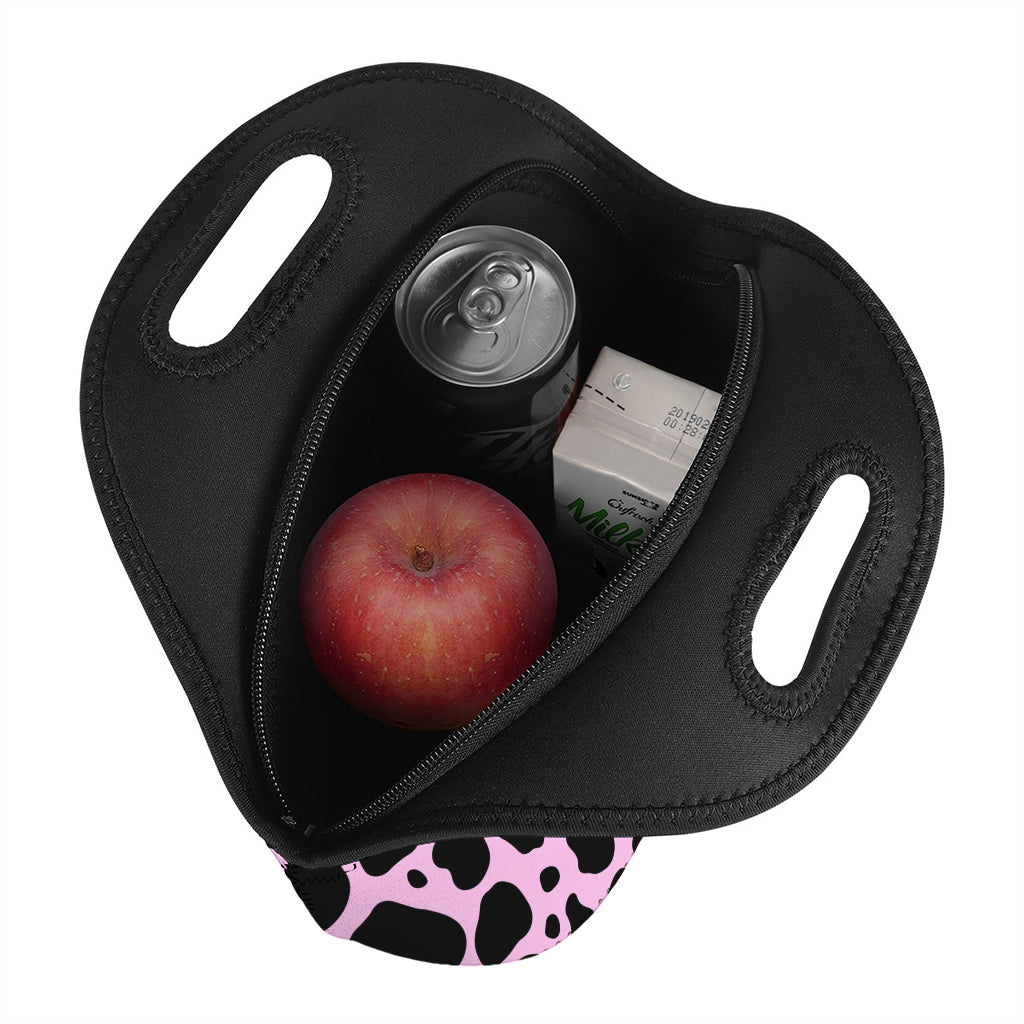 Black And Pink Cow Print Neoprene Lunch Bag