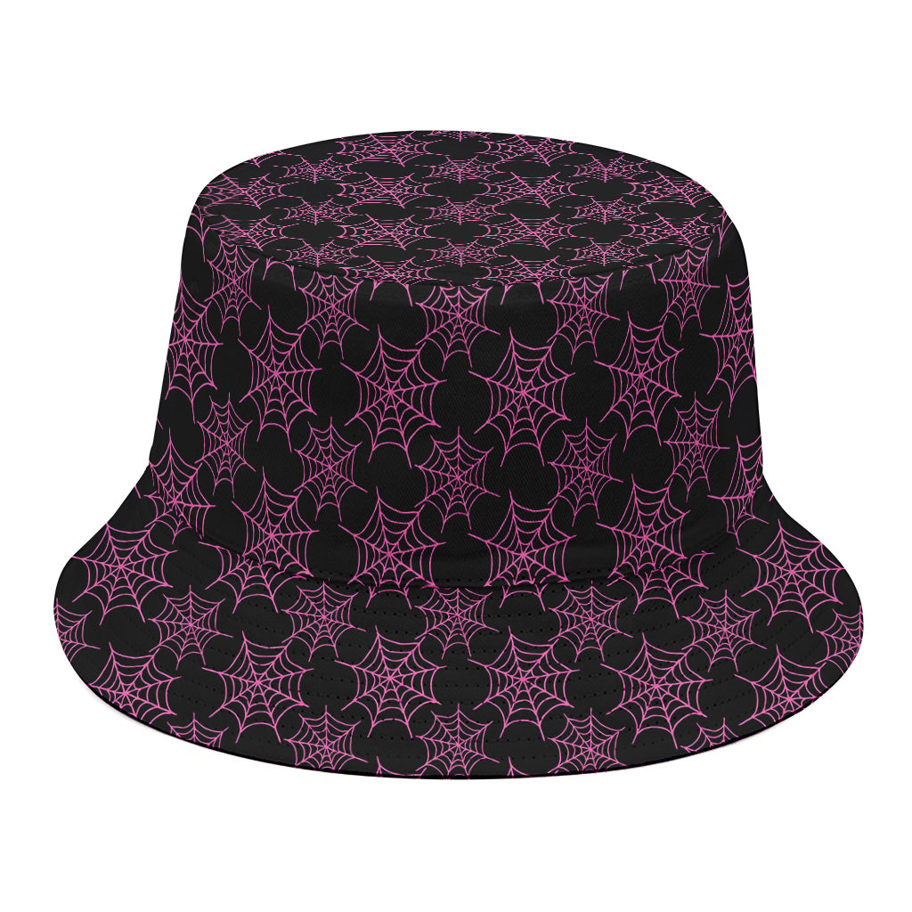 Black And Pink Spider Web Pattern Print Bucket Hat