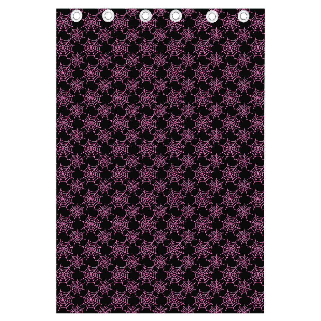 Black And Pink Spider Web Pattern Print Curtain