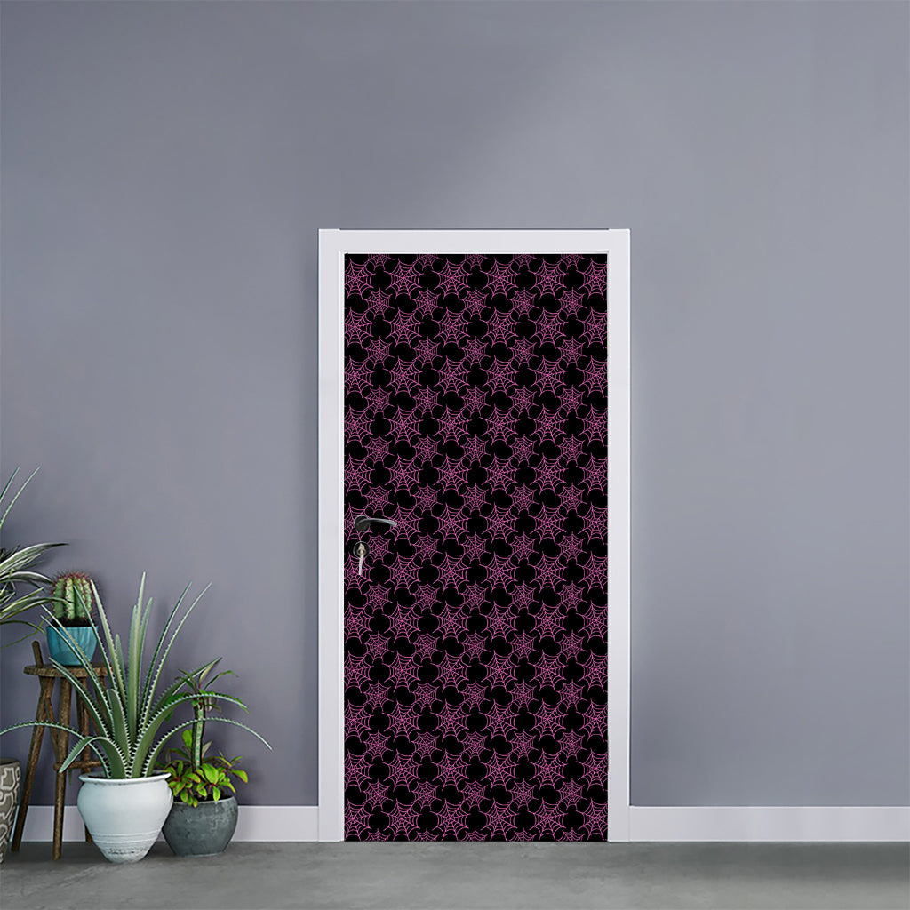Black And Pink Spider Web Pattern Print Door Sticker
