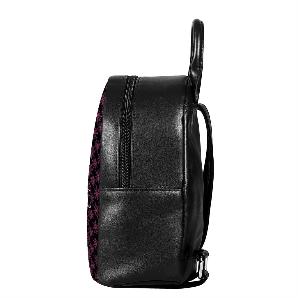 Black And Pink Spider Web Pattern Print Leather Backpack