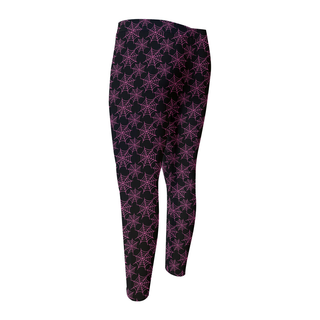 Black And Pink Spider Web Pattern Print Men's Compression Pants