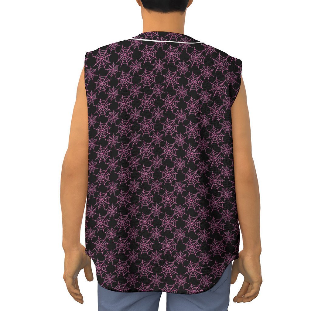 Black And Pink Spider Web Pattern Print Sleeveless Baseball Jersey