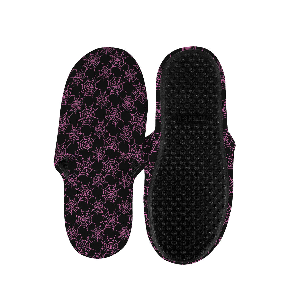 Black And Pink Spider Web Pattern Print Slippers
