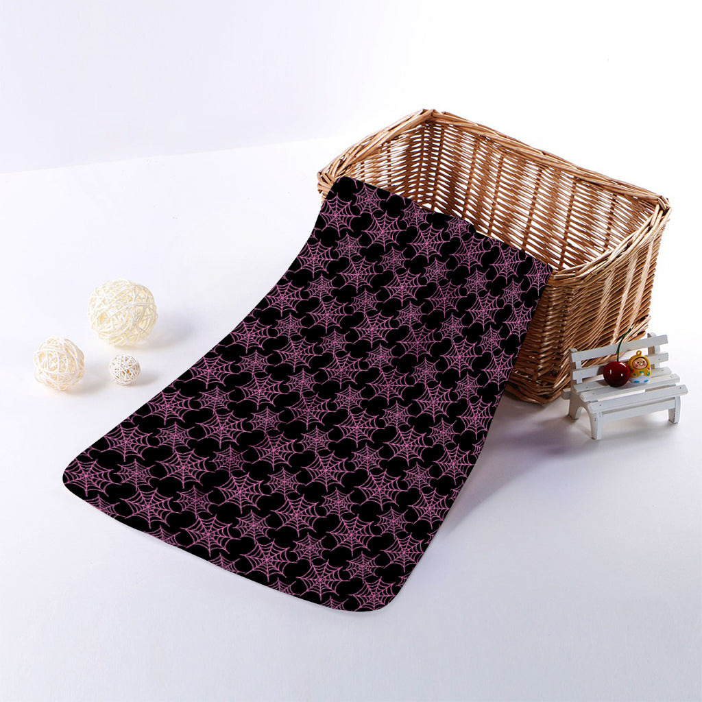 Black And Pink Spider Web Pattern Print Towel