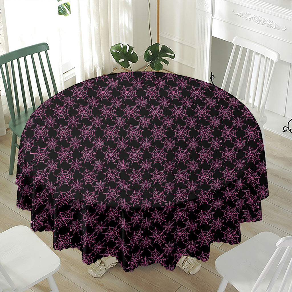 Black And Pink Spider Web Pattern Print Waterproof Round Tablecloth