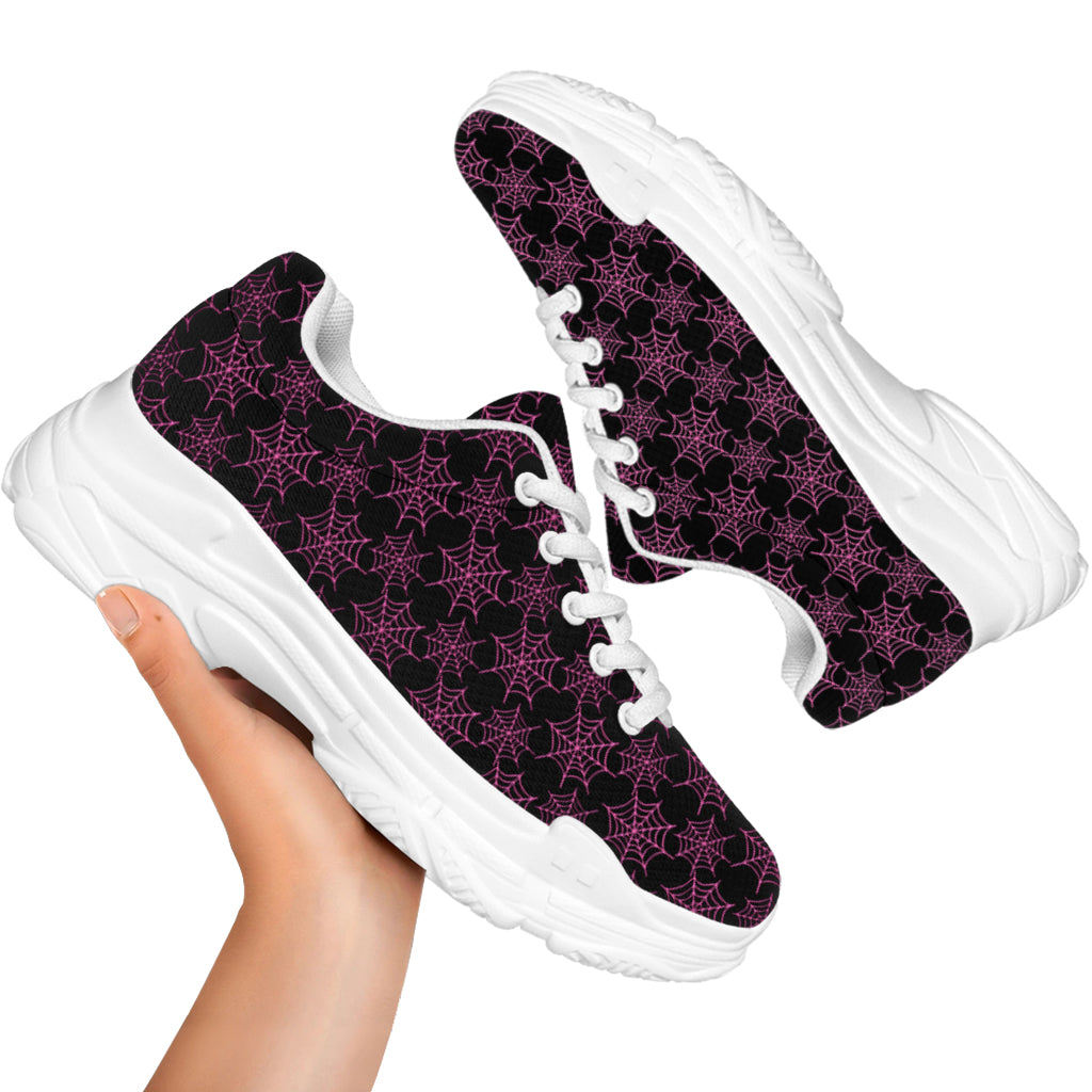 Black And Pink Spider Web Pattern Print White Chunky Shoes