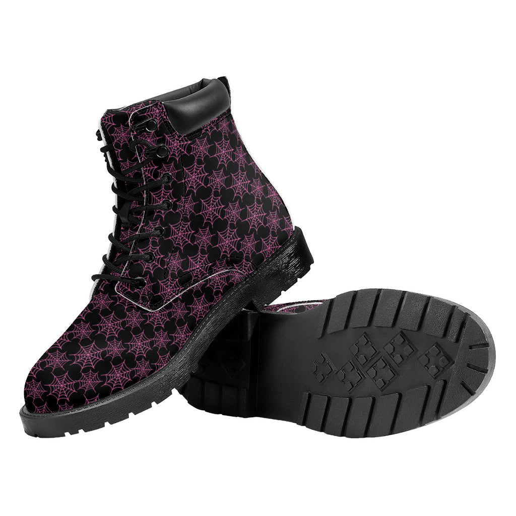 Black And Pink Spider Web Pattern Print Work Boots