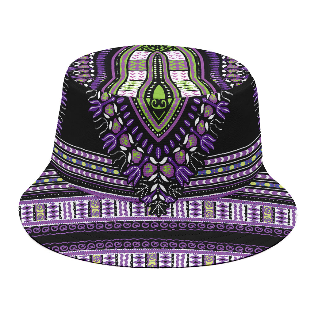 Black And Purple African Dashiki Print Bucket Hat