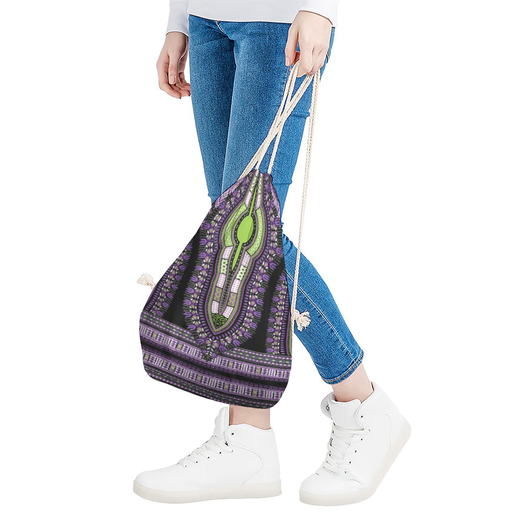 Black And Purple African Dashiki Print Drawstring Bag