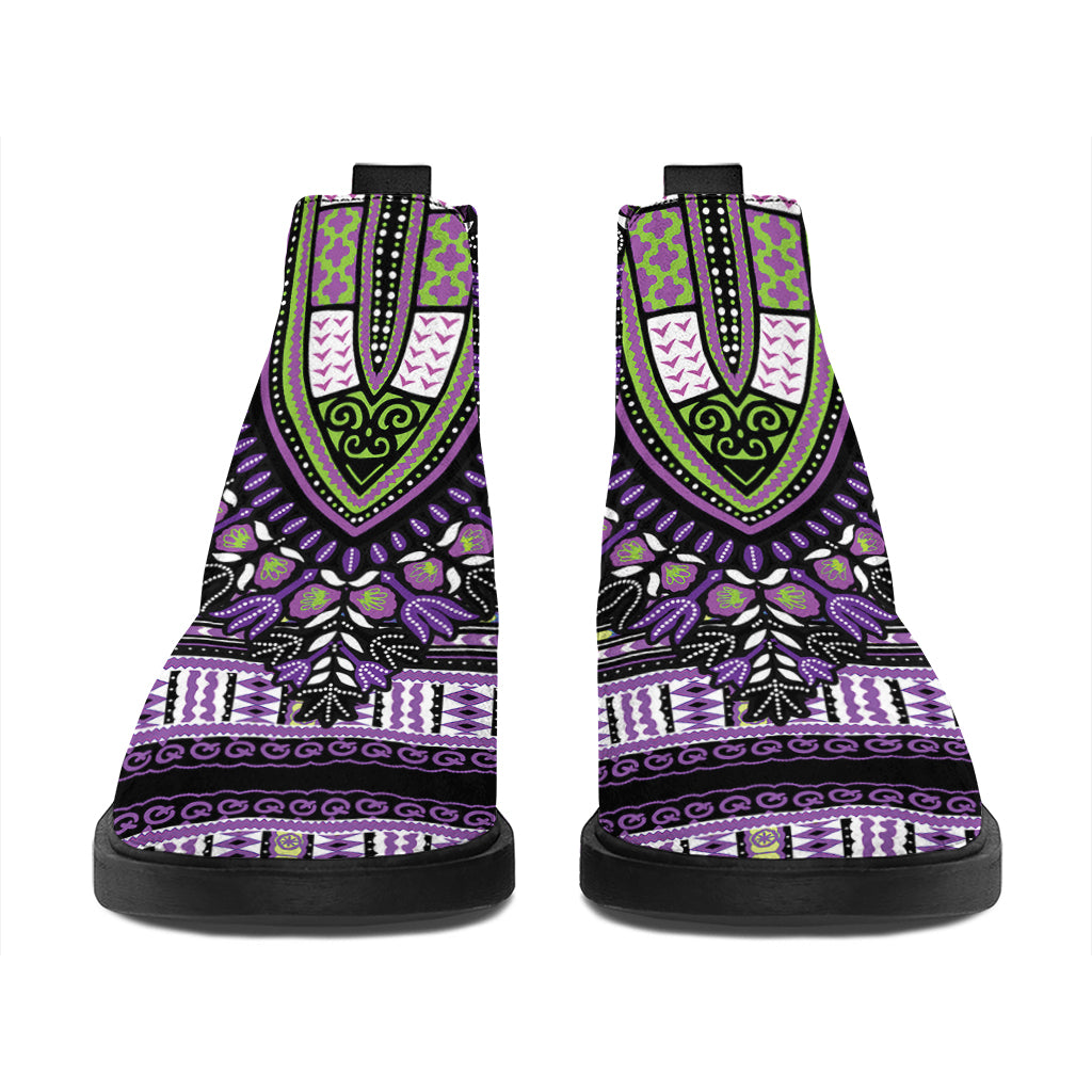 Black And Purple African Dashiki Print Flat Ankle Boots