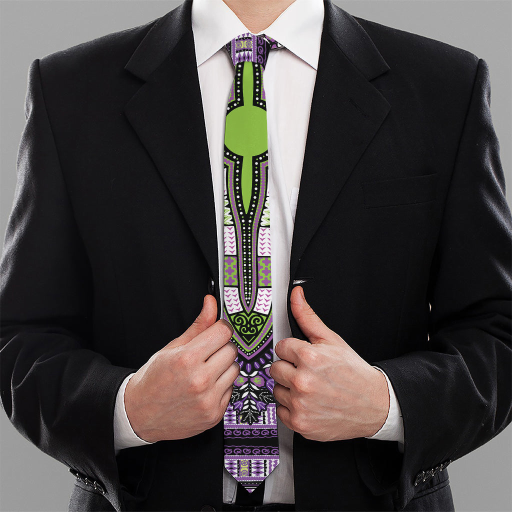 Black And Purple African Dashiki Print Necktie