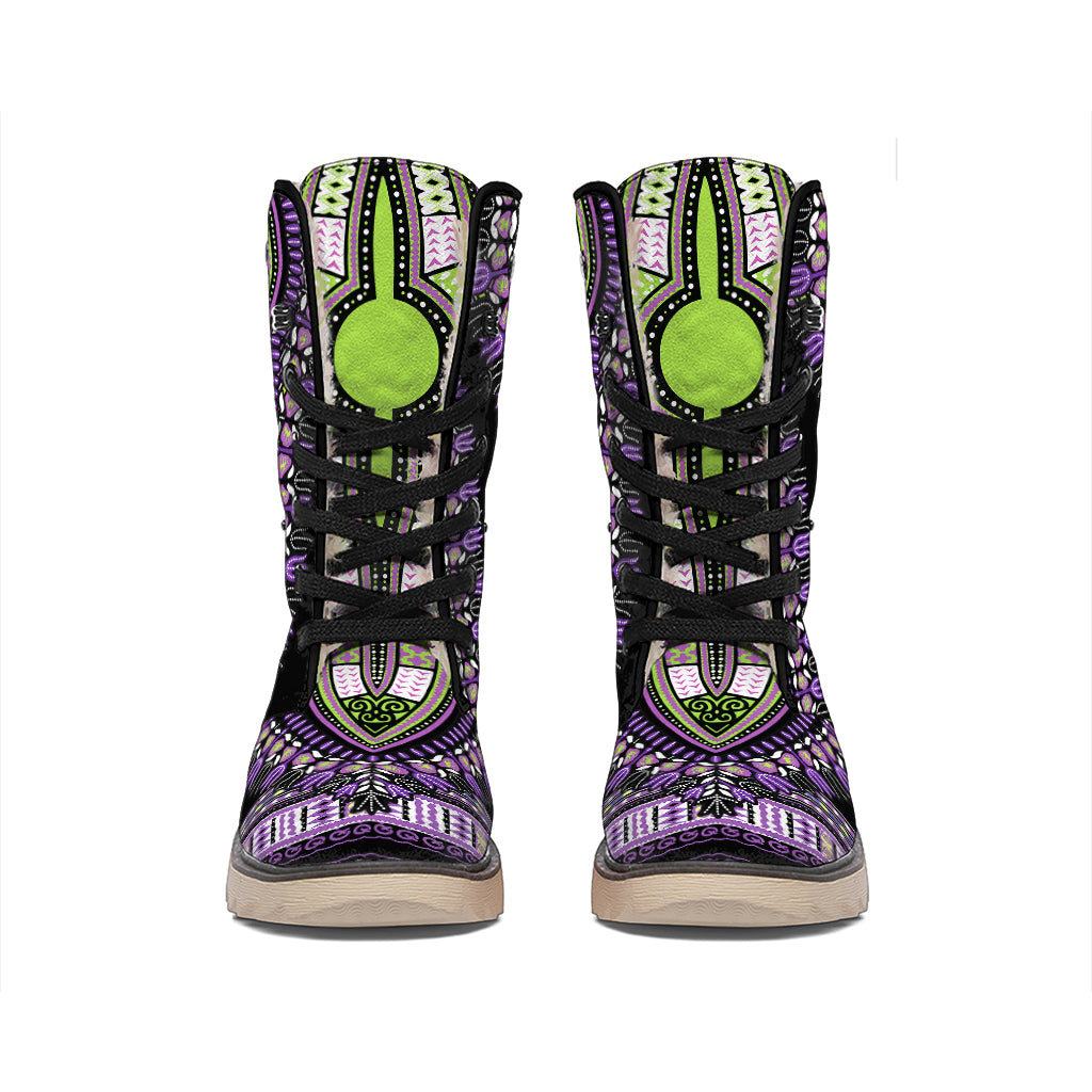 Black And Purple African Dashiki Print Winter Boots