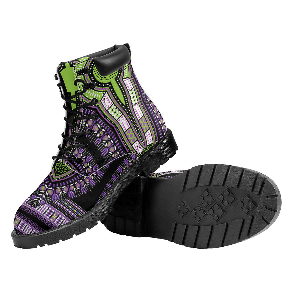 Black And Purple African Dashiki Print Work Boots