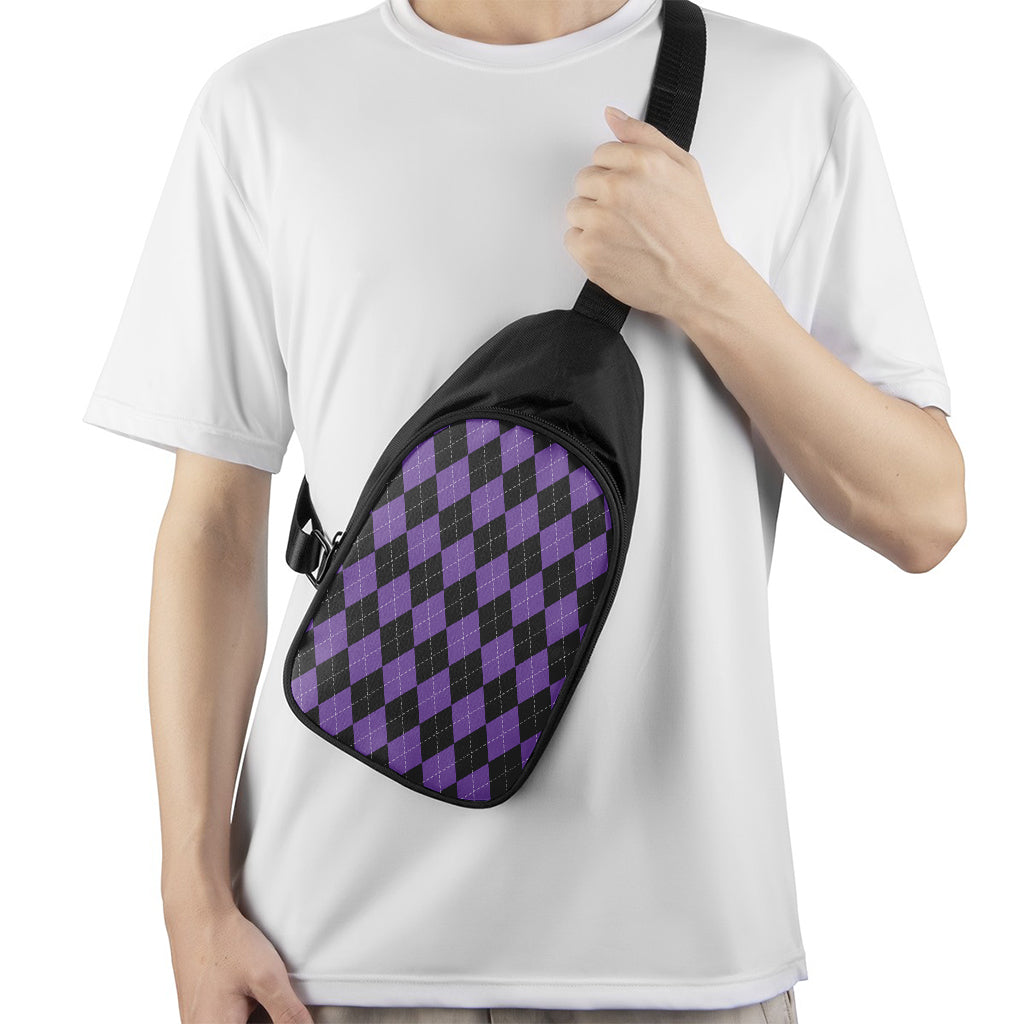 Black And Purple Argyle Pattern Print Chest Bag