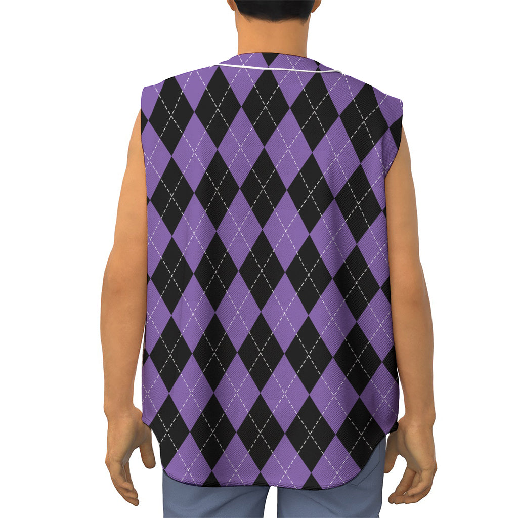 Black And Purple Argyle Pattern Print Sleeveless Baseball Jersey
