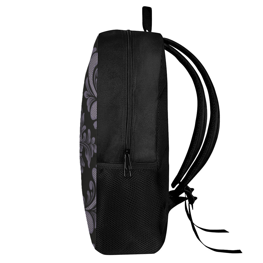 Black And Purple Damask Pattern Print 17 Inch Backpack
