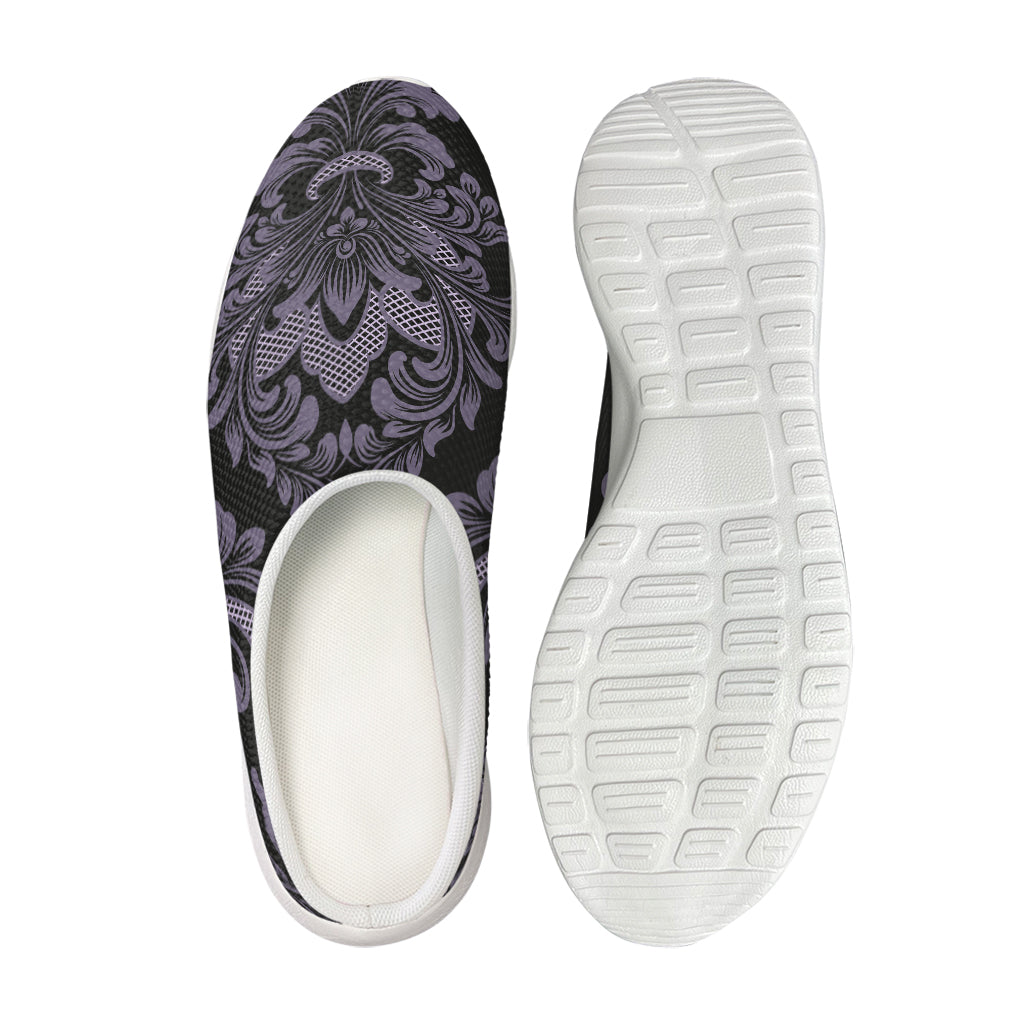 Black And Purple Damask Pattern Print Mesh Casual Shoes