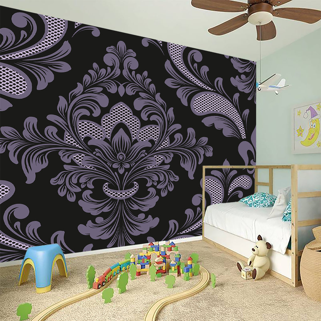Black And Purple Damask Pattern Print Wall Sticker
