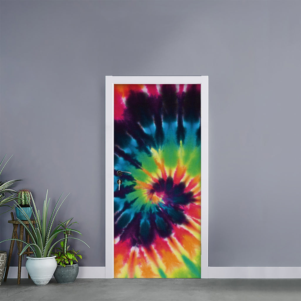 Black And Rainbow Tie Dye Print Door Sticker