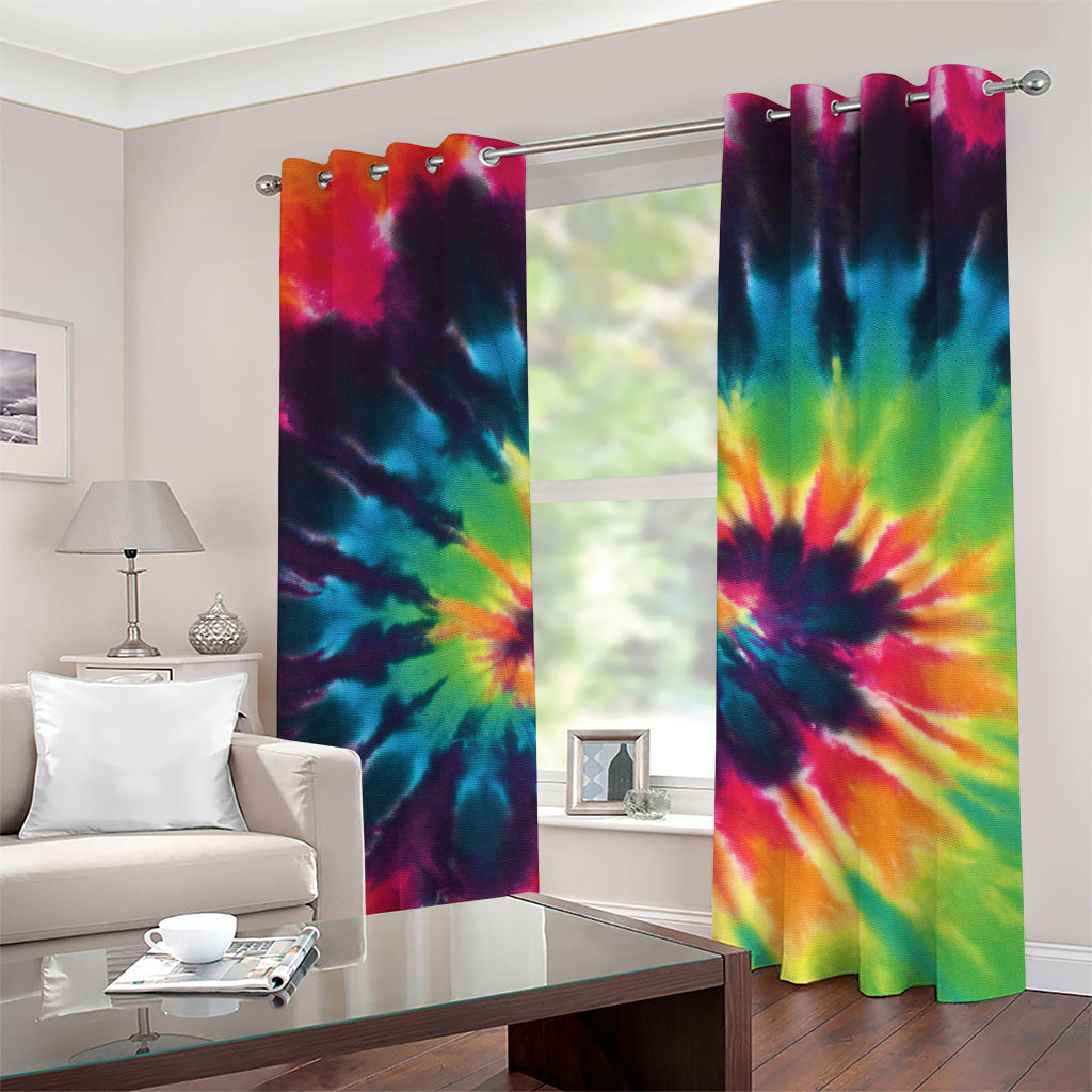 Black And Rainbow Tie Dye Print Grommet Curtains