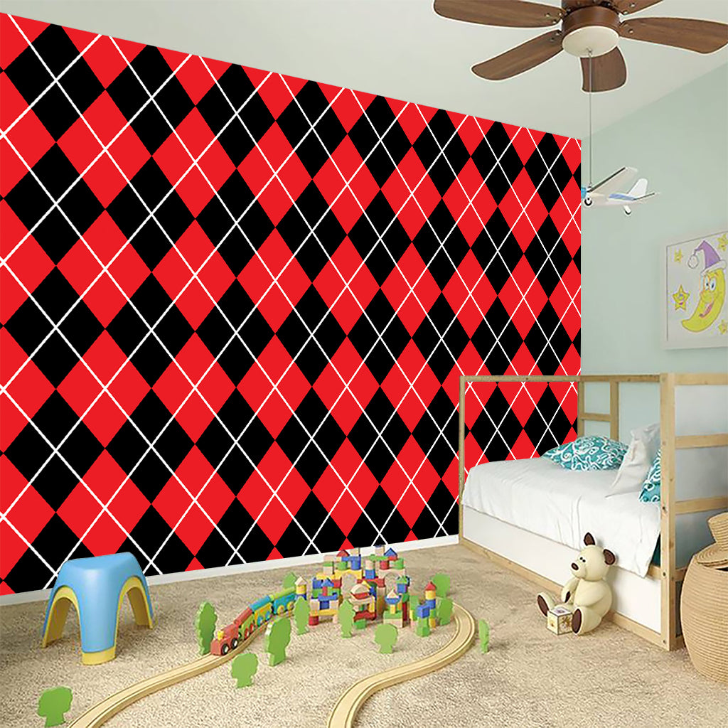 Black And Red Argyle Pattern Print Wall Sticker