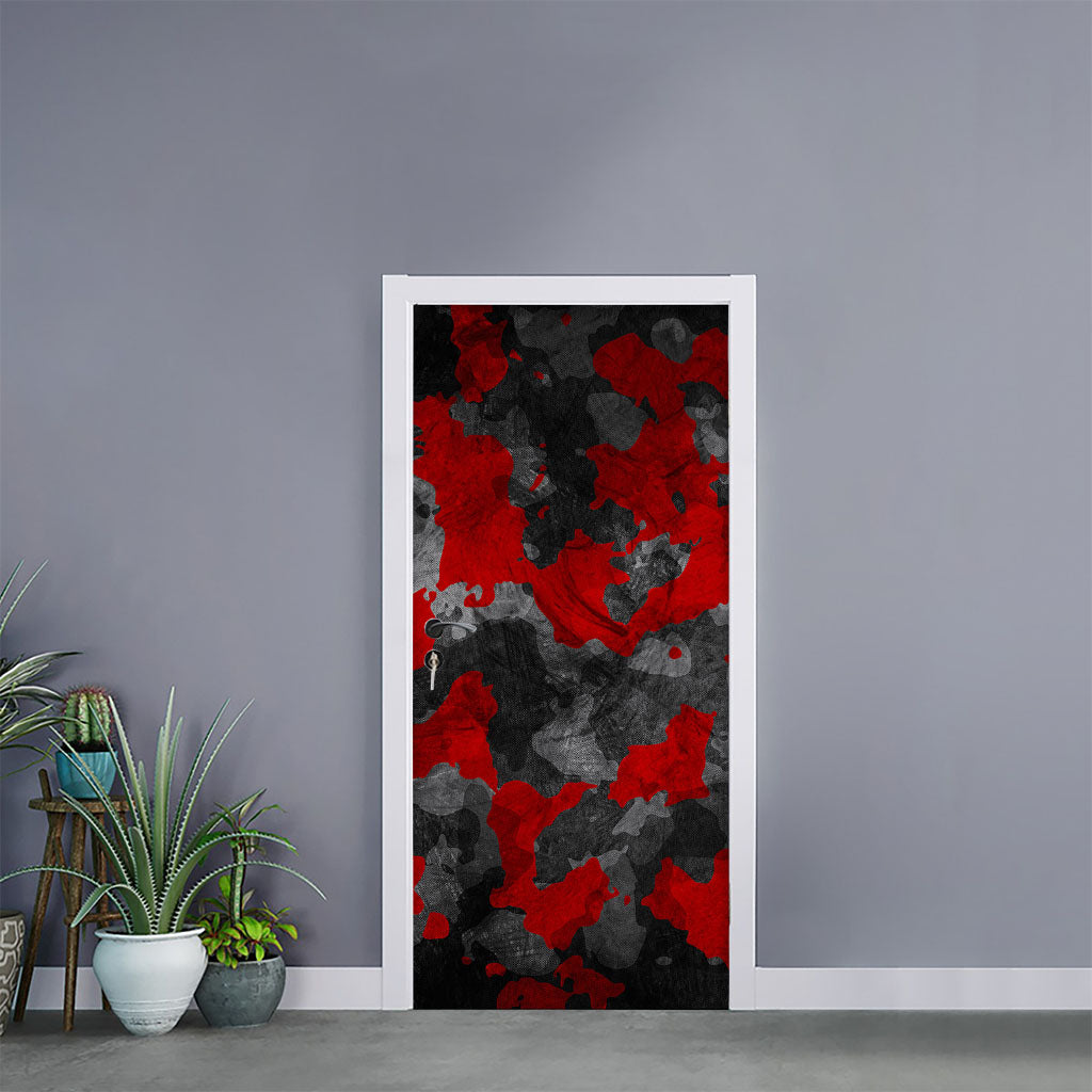 Black And Red Camouflage Print Door Sticker