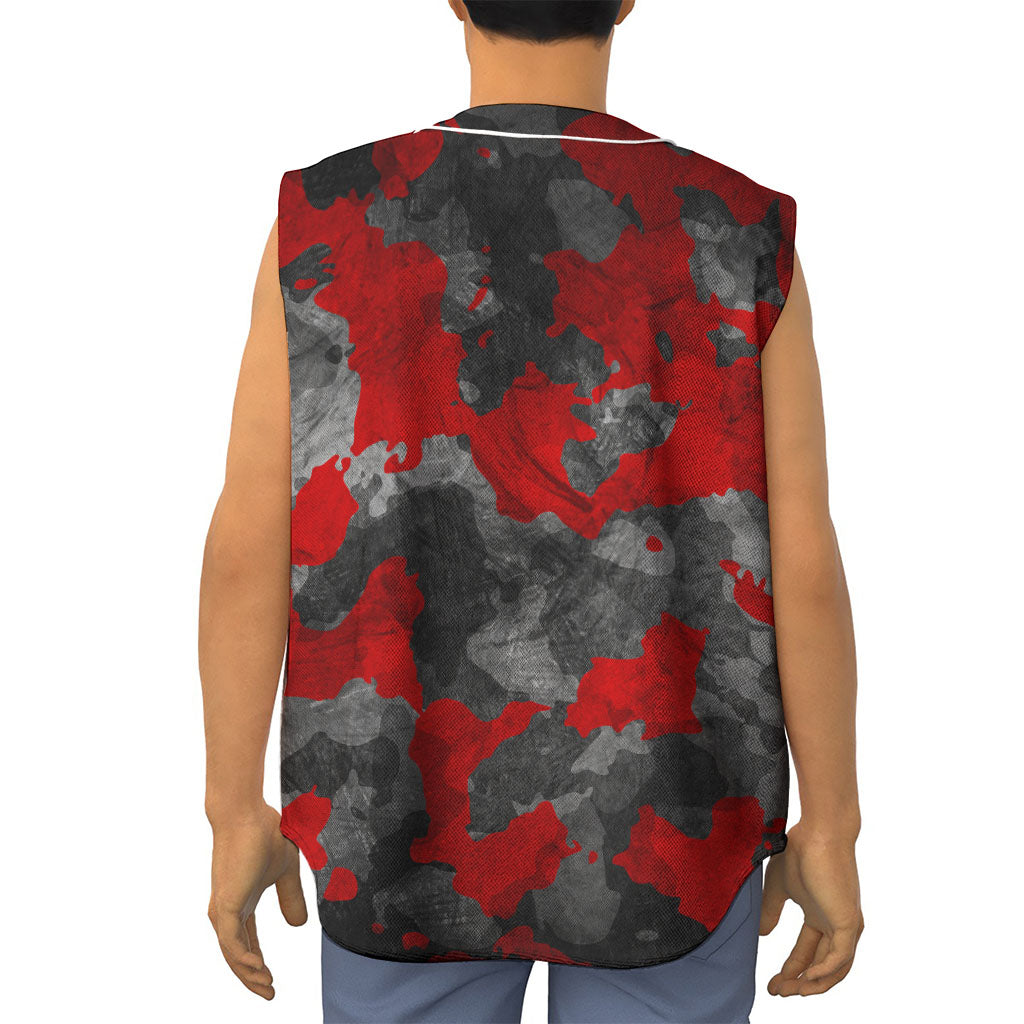 Black And Red Camouflage Print Sleeveless Baseball Jersey