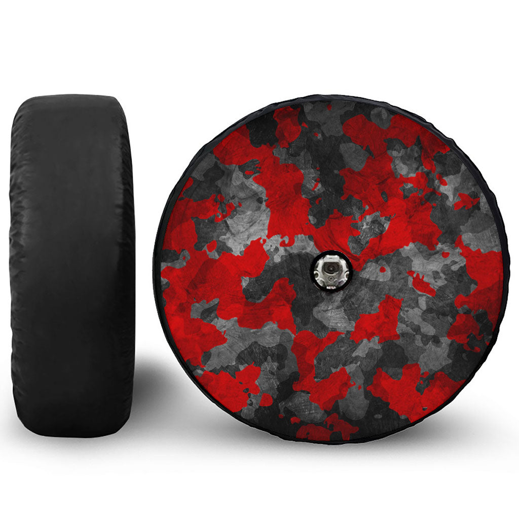 Black And Red Camouflage Print Tire Cover With Camera Hole