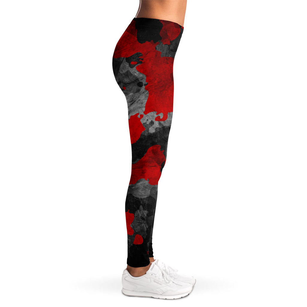 Black And Red Camouflage Print Women's Leggings