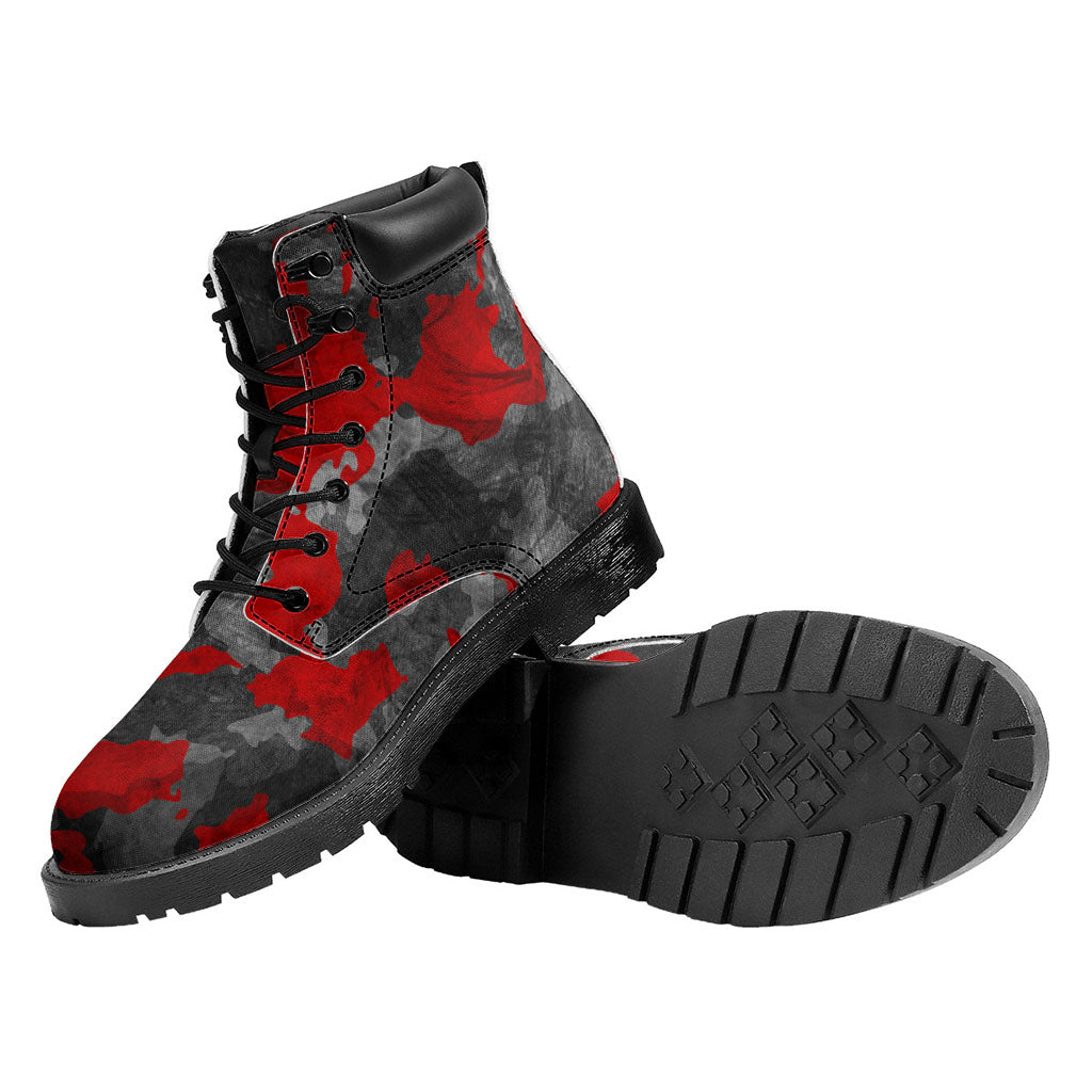 Black And Red Camouflage Print Work Boots
