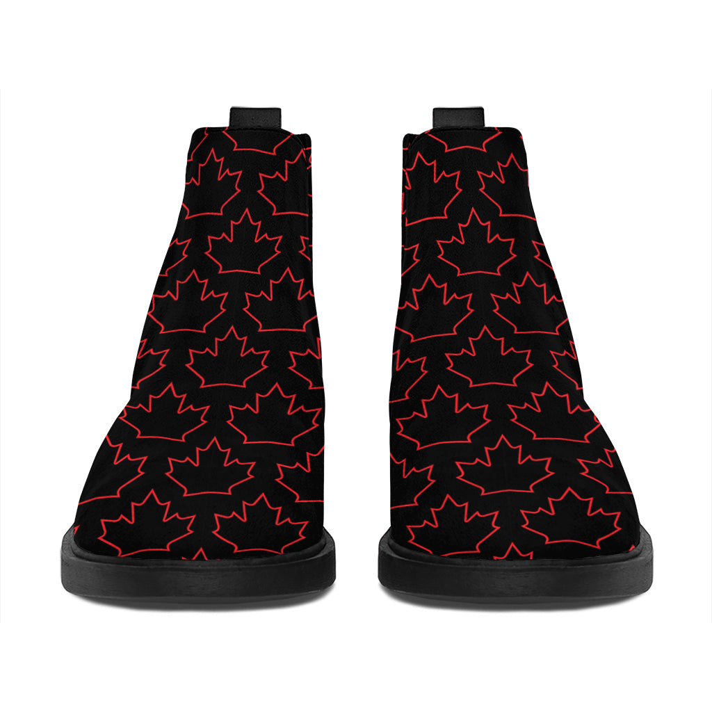 Black And Red Canadian Maple Leaf Print Flat Ankle Boots