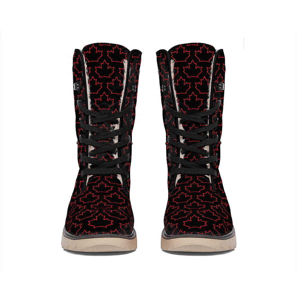 Black And Red Canadian Maple Leaf Print Winter Boots