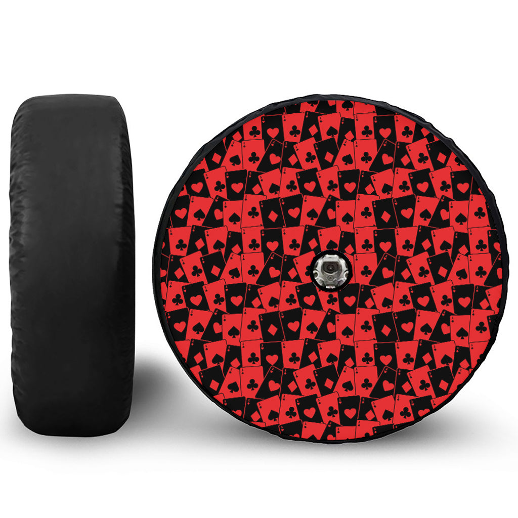 Black And Red Casino Card Pattern Print Tire Cover With Camera Hole