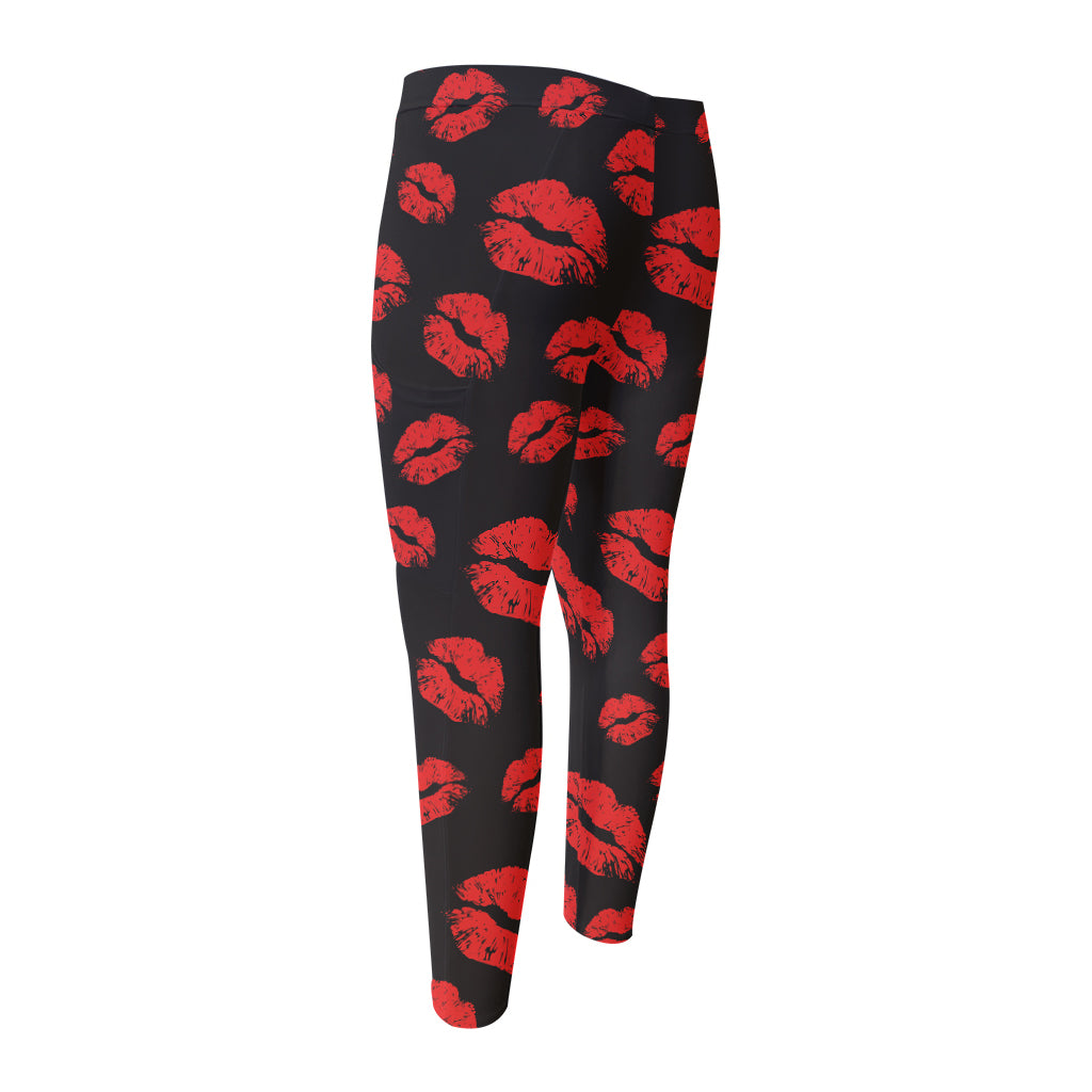 Black And Red Lips Pattern Print Men's Compression Pants