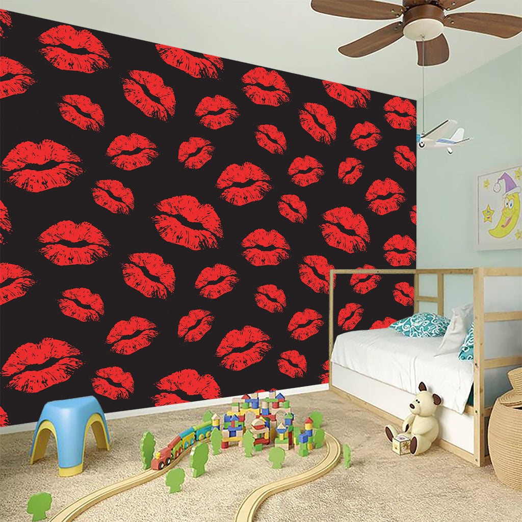 Black And Red Lips Pattern Print Wall Sticker