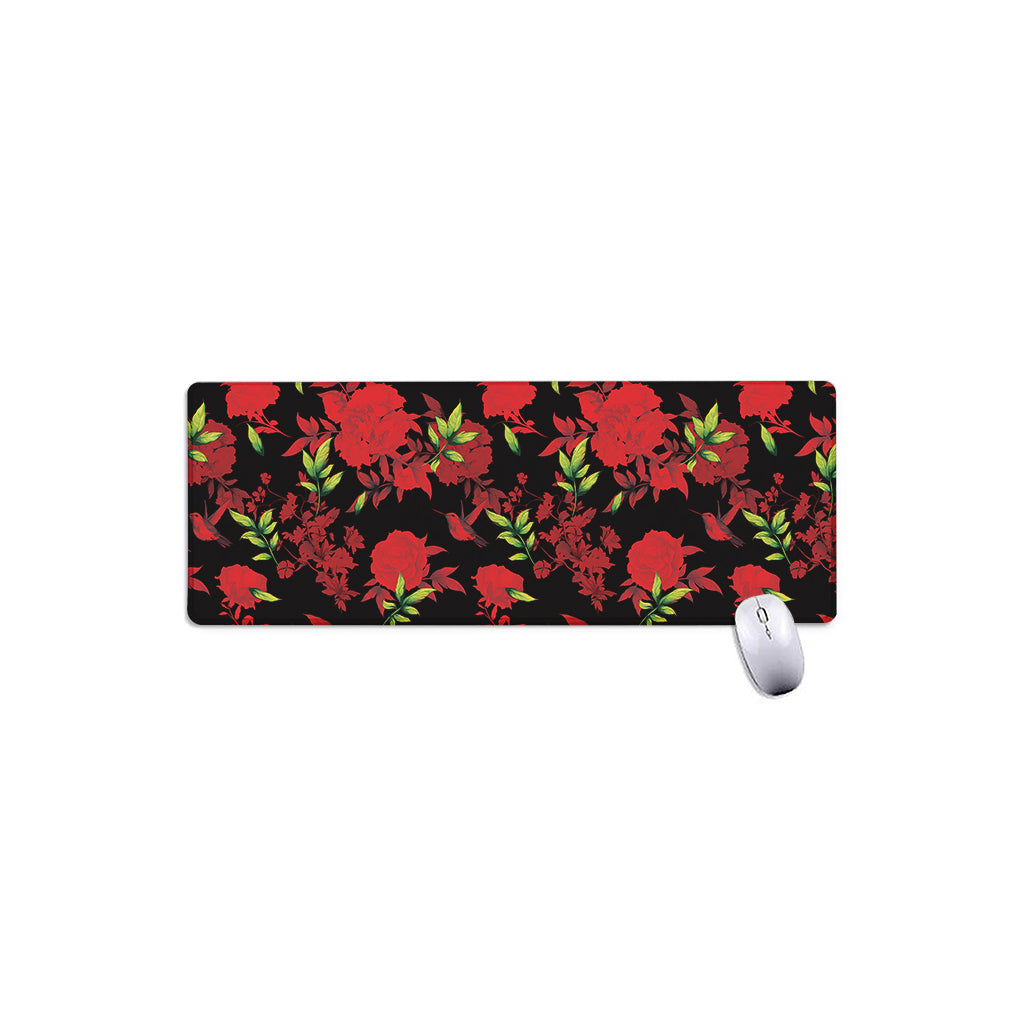 Black And Red Roses Floral Print Extended Mouse Pad