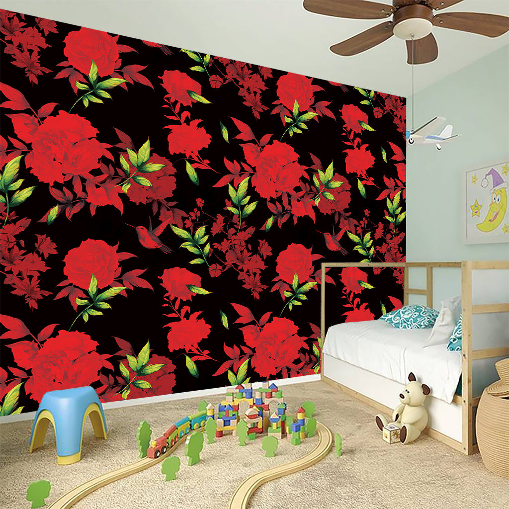 Black And Red Roses Floral Print Wall Sticker